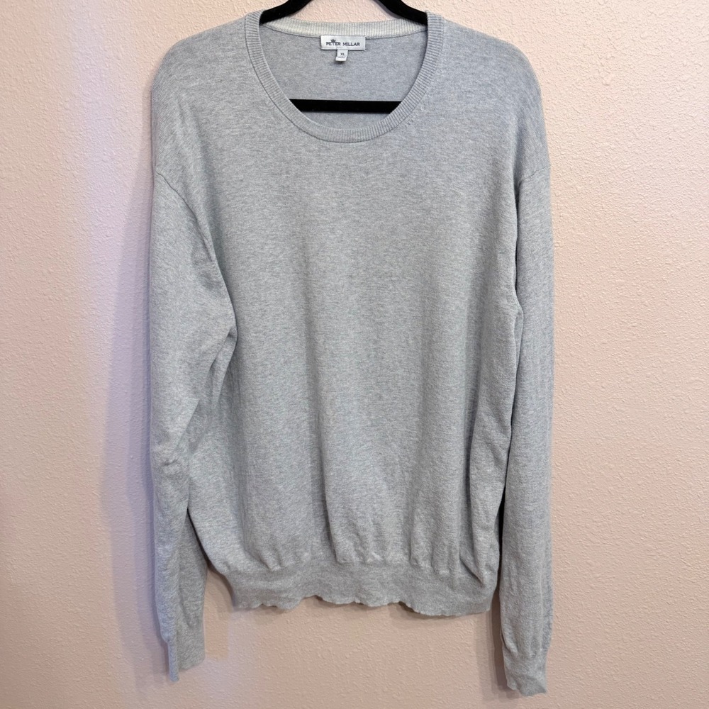 Peter Millar Mens XL Grey Pima Cotton Silk Cashmere Blend Crewneck Sweater